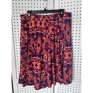 Women's XL LuLaRoe Madison Skirt Pink Peach Purple Tie Dye Pleated Pockets
